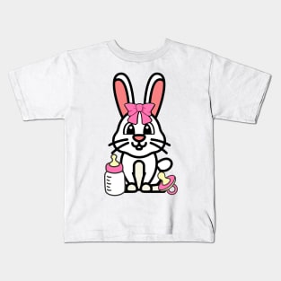 cute baby bunny wears a pink ribbon Kids T-Shirt